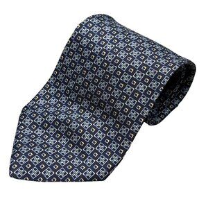 Barneys New York Tie 100% Silk Satin Handmade in Italy Geometric Blue 4"